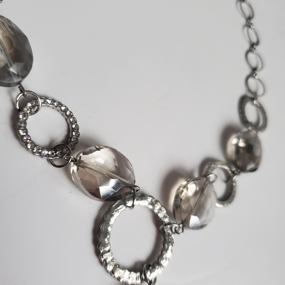 Smokey Crystal Faceted Stones Necklace Chain Link Bold Costume Jewellery Y2K - Picture 4 of 5